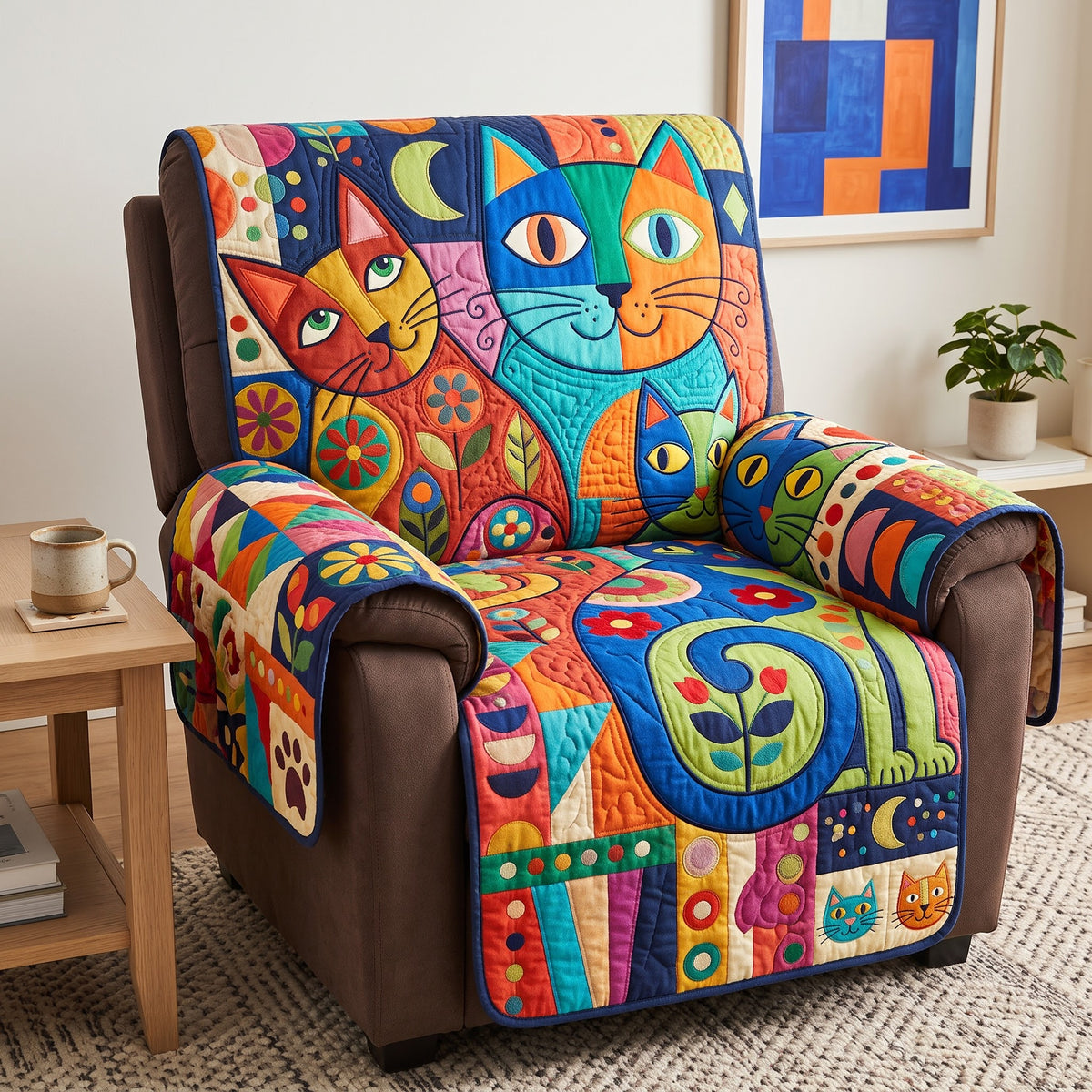 Folk Art Cats Quilted Sofa Cover GFTONMU3967