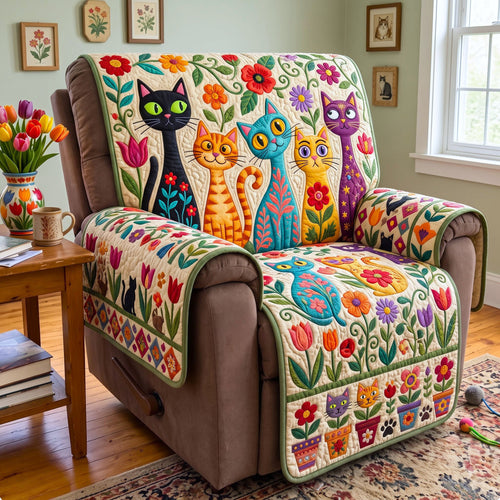 Folk Art Cats Quilted Sofa Cover GFTONMU3968