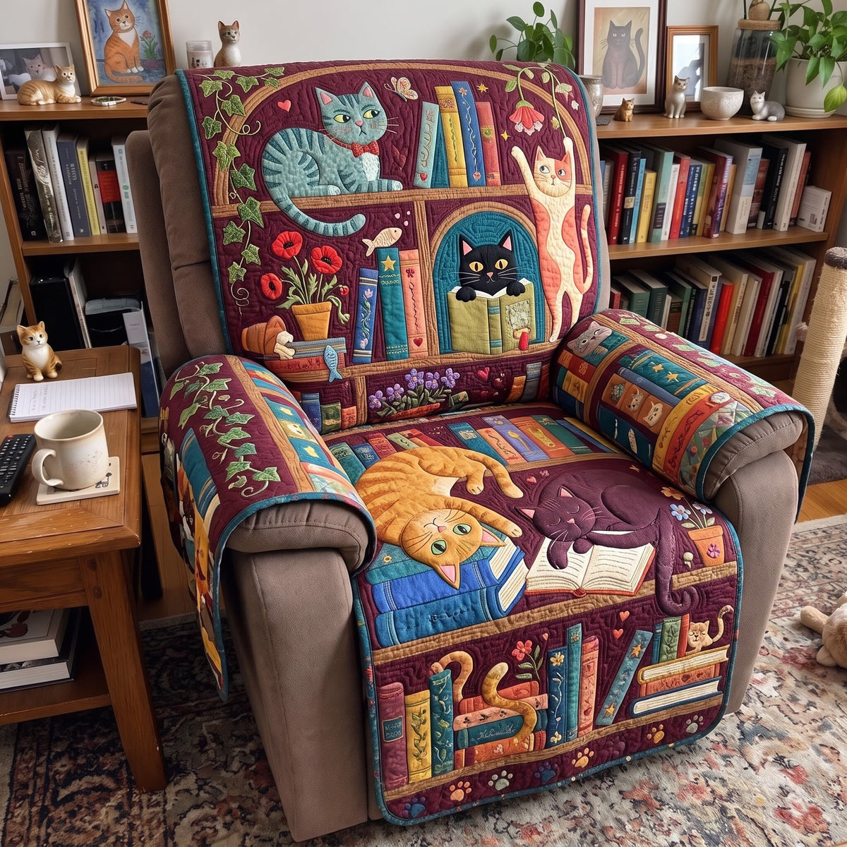 Folk Art Cats Quilted Sofa Cover GFTONMU3969