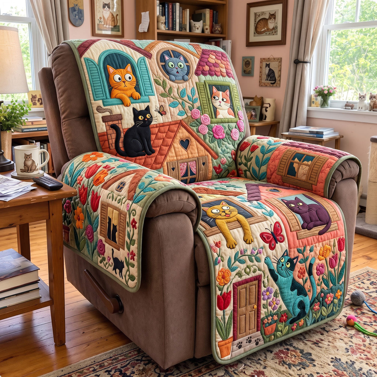 Folk Art Cats Quilted Sofa Cover GFTONMU3971