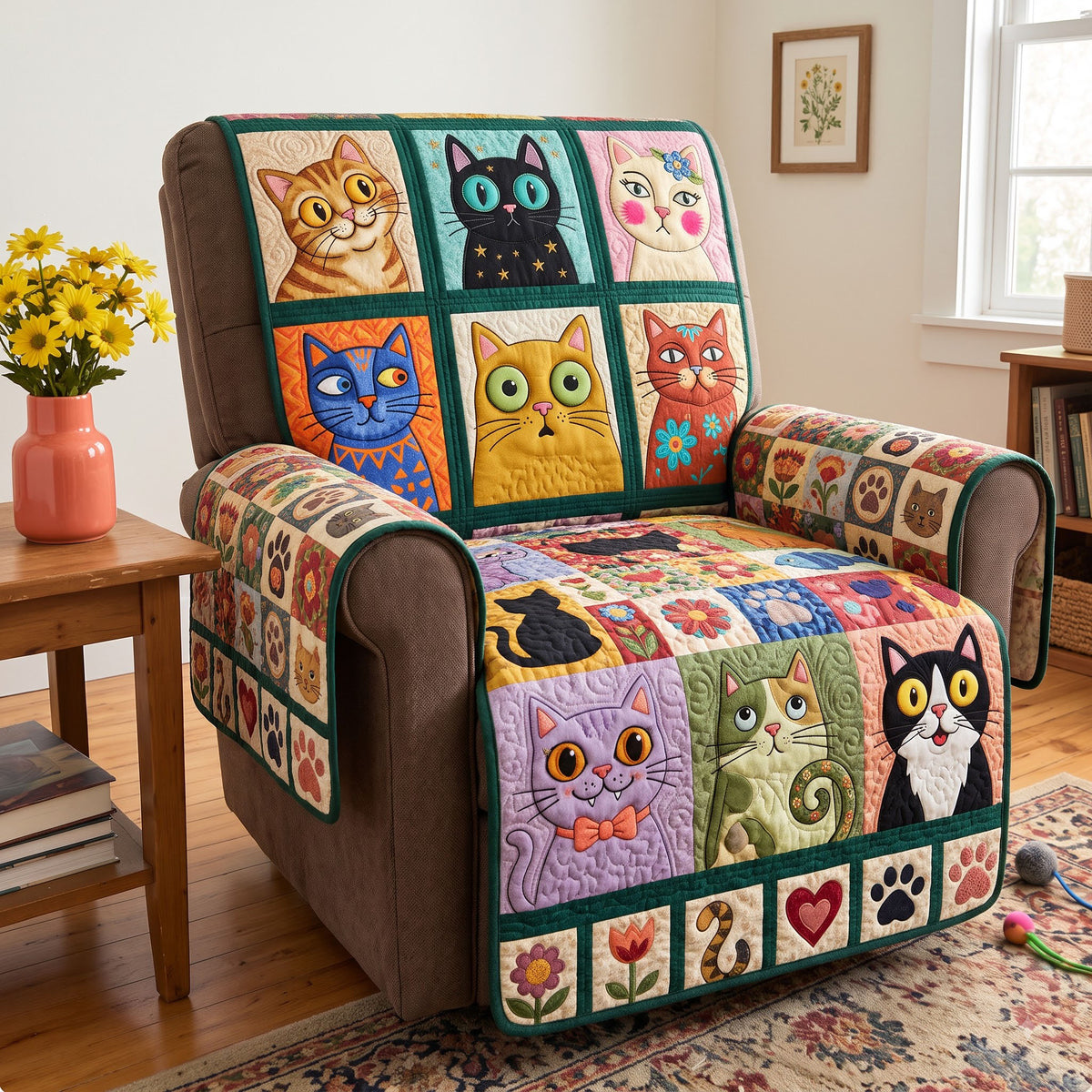 Folk Art Cats Quilted Sofa Cover GFTONMU3972