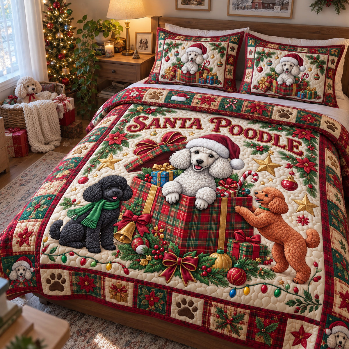 Poodle Lover 3-Piece Quilted Bedding Set GFTONMU3974