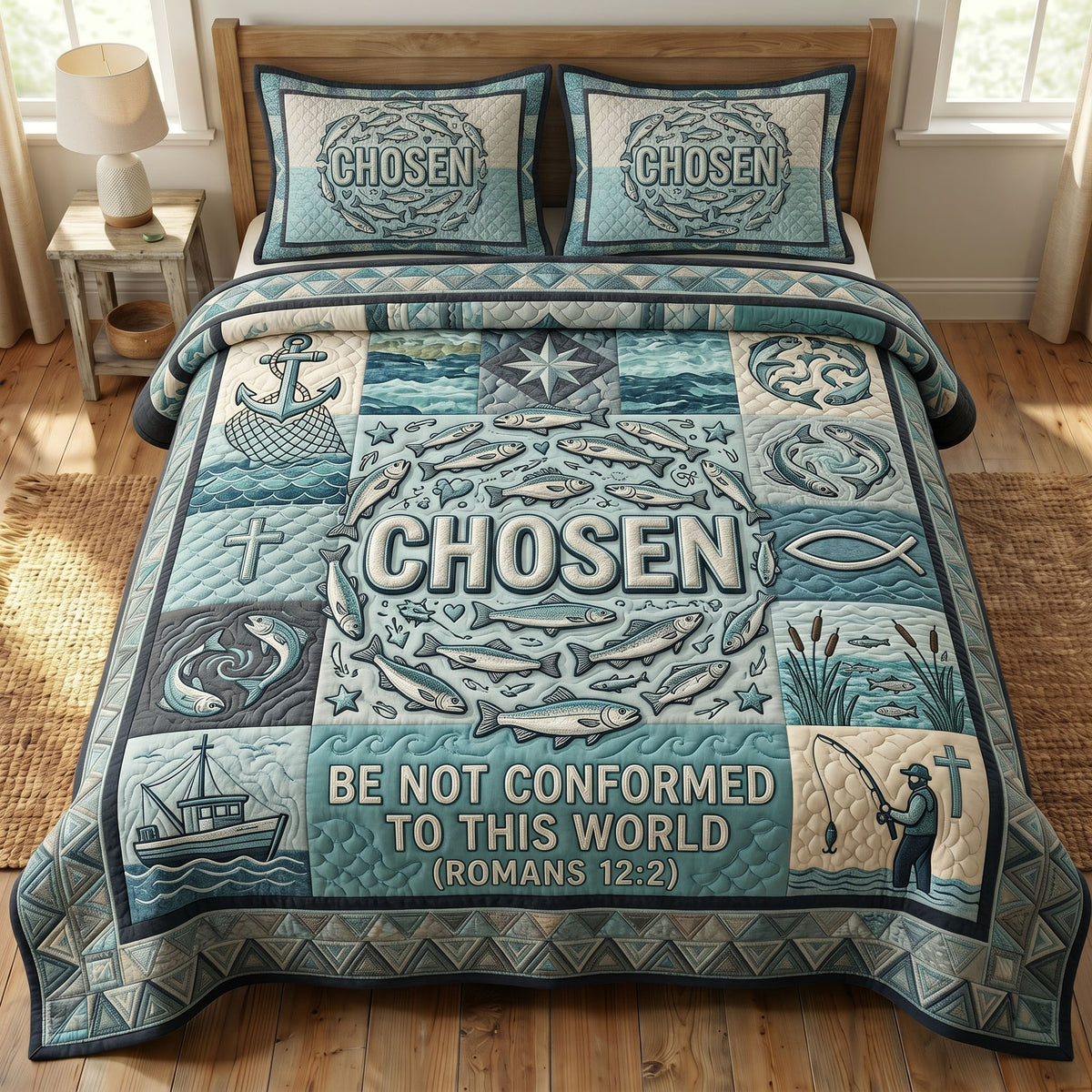 Faithful Fisher 3-Piece Quilted Bedding Set GFTONMU401