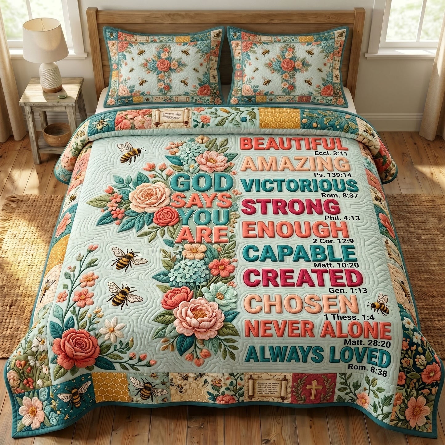 Floral Bible 3-Piece Quilted Bedding Set GFTONMU404