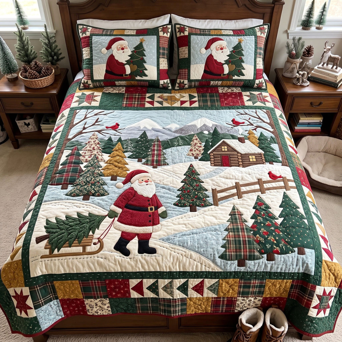 Santa Claus 3-Piece Quilted Bedding Set GFTONMU4050