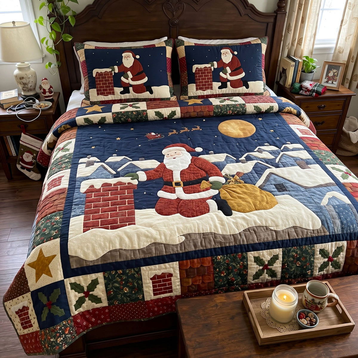 Santa Claus 3-Piece Quilted Bedding Set GFTONMU4060