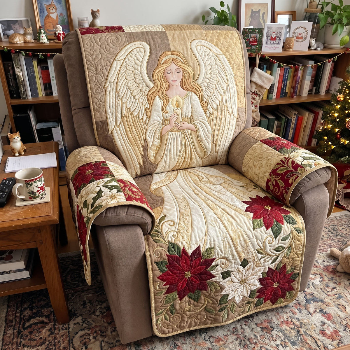 Poinsettia Angel Quilted Sofa Cover GFTONMU4062