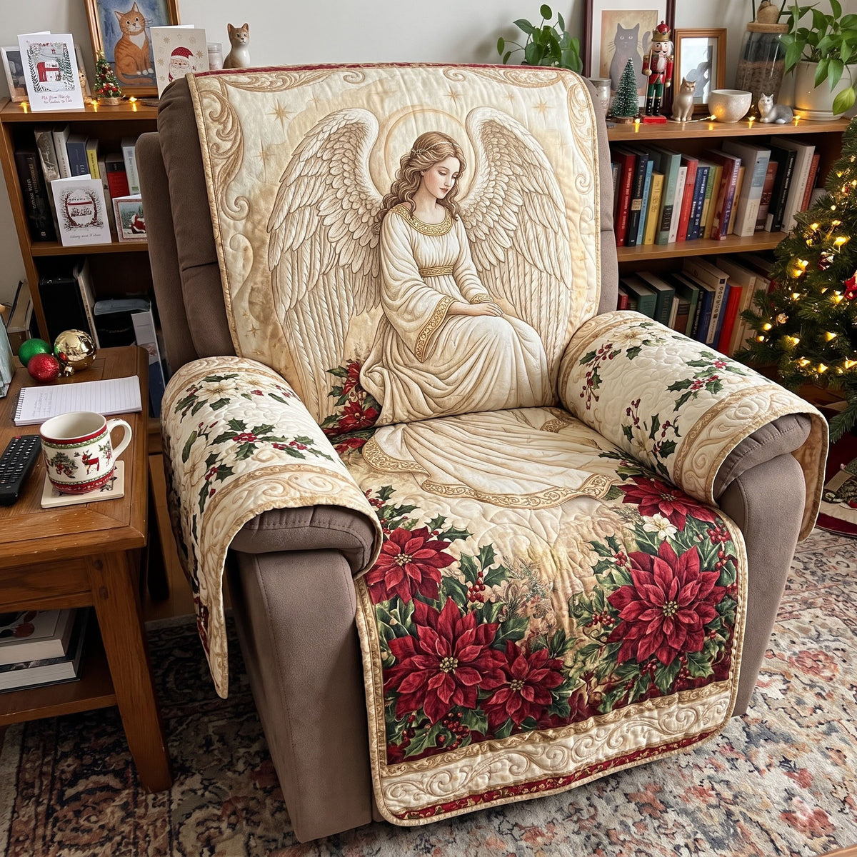 Poinsettia Angel Quilted Sofa Cover GFTONMU4063
