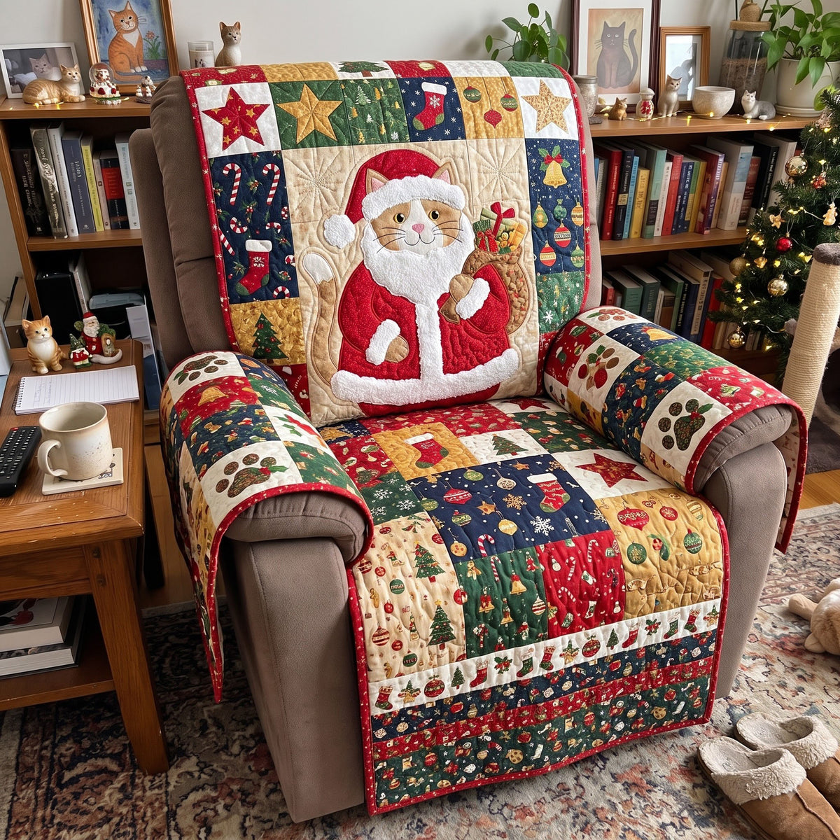 Christmas Cat Quilted Sofa Cover GFTONMU4068