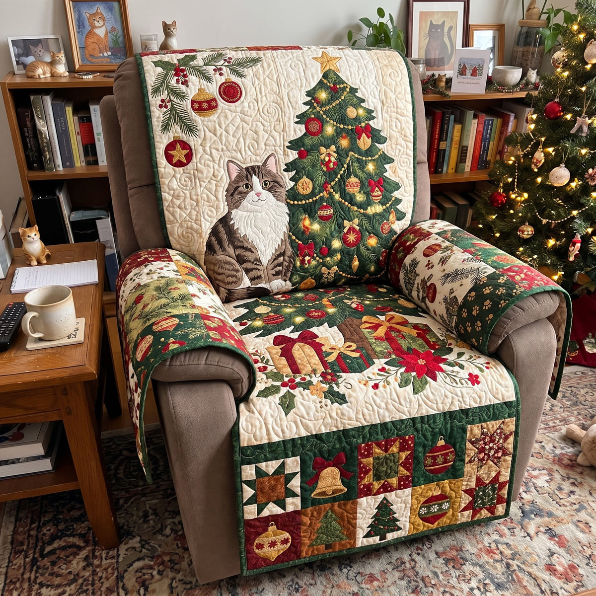 Christmas Cat Quilted Sofa Cover GFTONMU4069