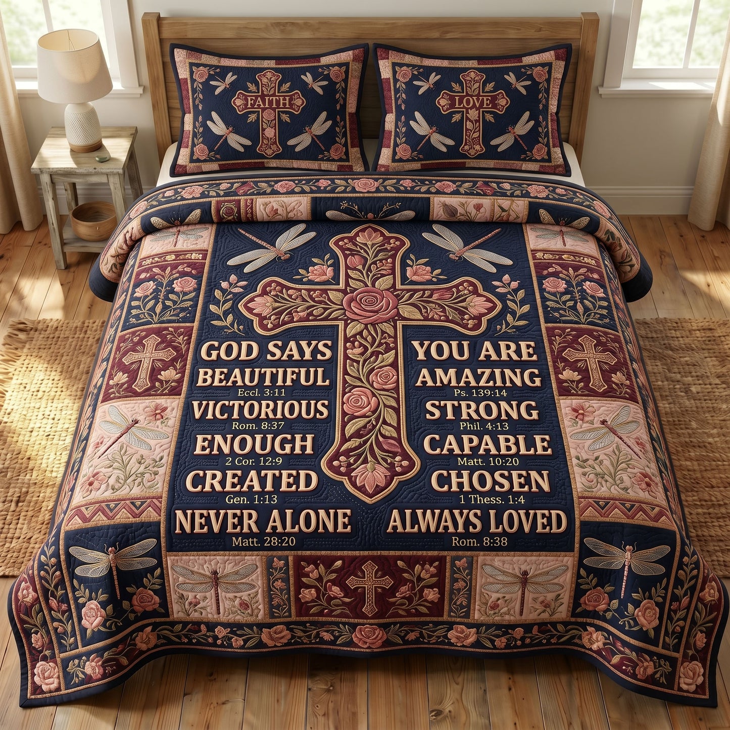 Floral Bible 3-Piece Quilted Bedding Set GFTONMU407