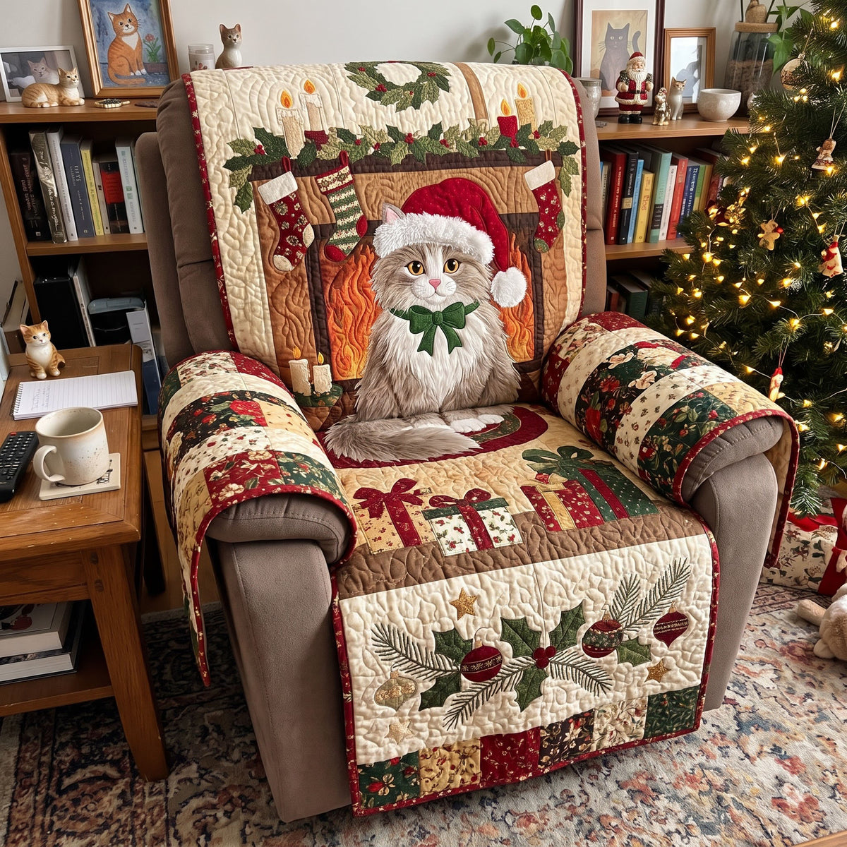 Christmas Cat Quilted Sofa Cover GFTONMU4073