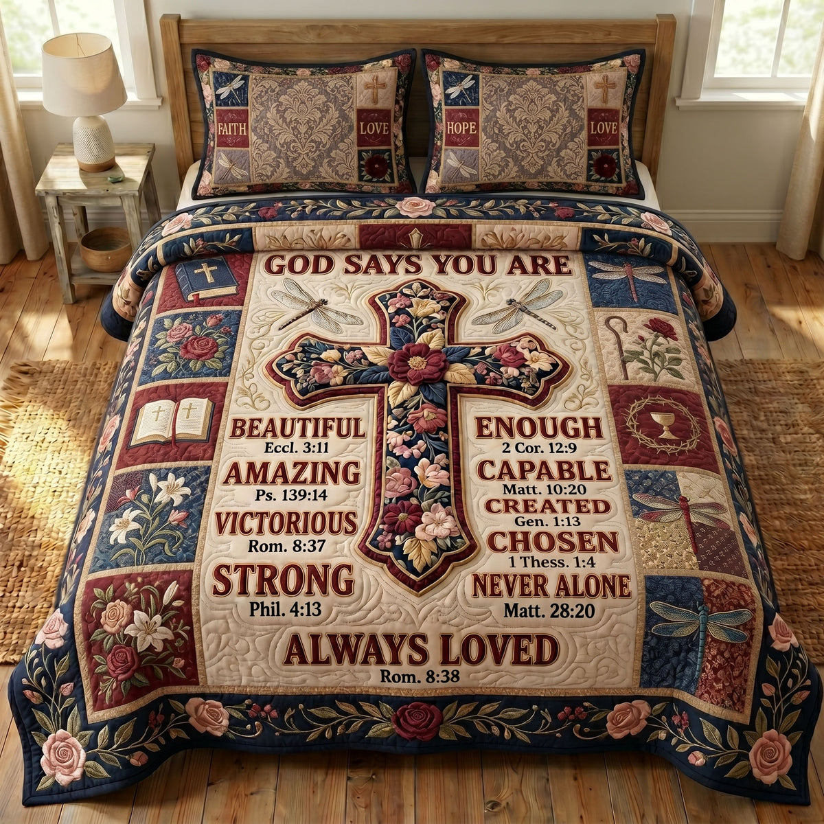 Floral Bible 3-Piece Quilted Bedding Set GFTONMU408