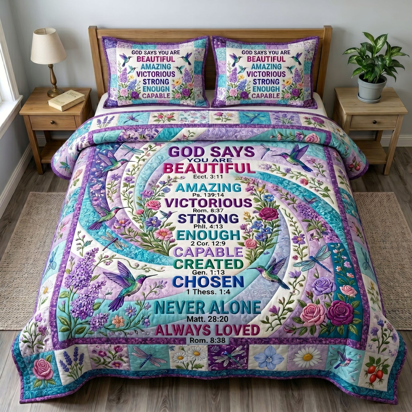 Floral Bible 3-Piece Quilted Bedding Set GFTONMU409