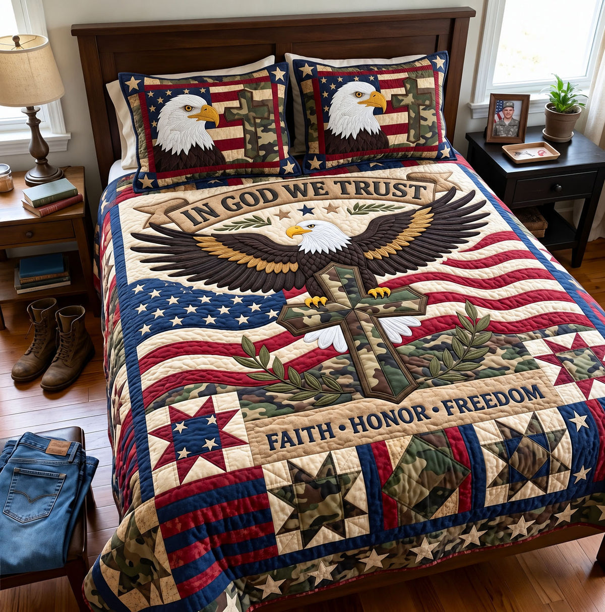 Christian Veteran 3-Piece Quilted Bedding Set GFTONMU4094