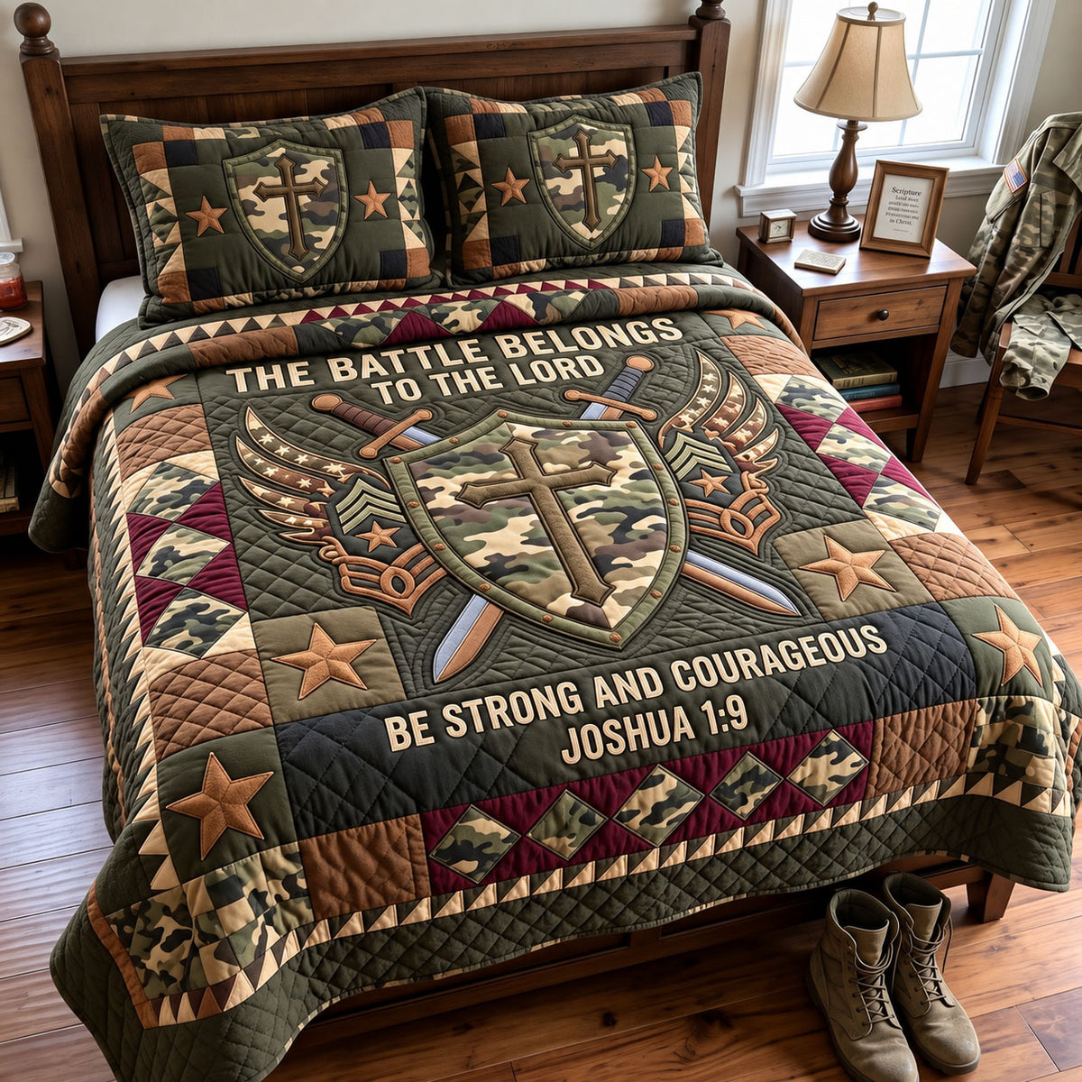 Christian Veteran 3-Piece Quilted Bedding Set GFTONMU4096
