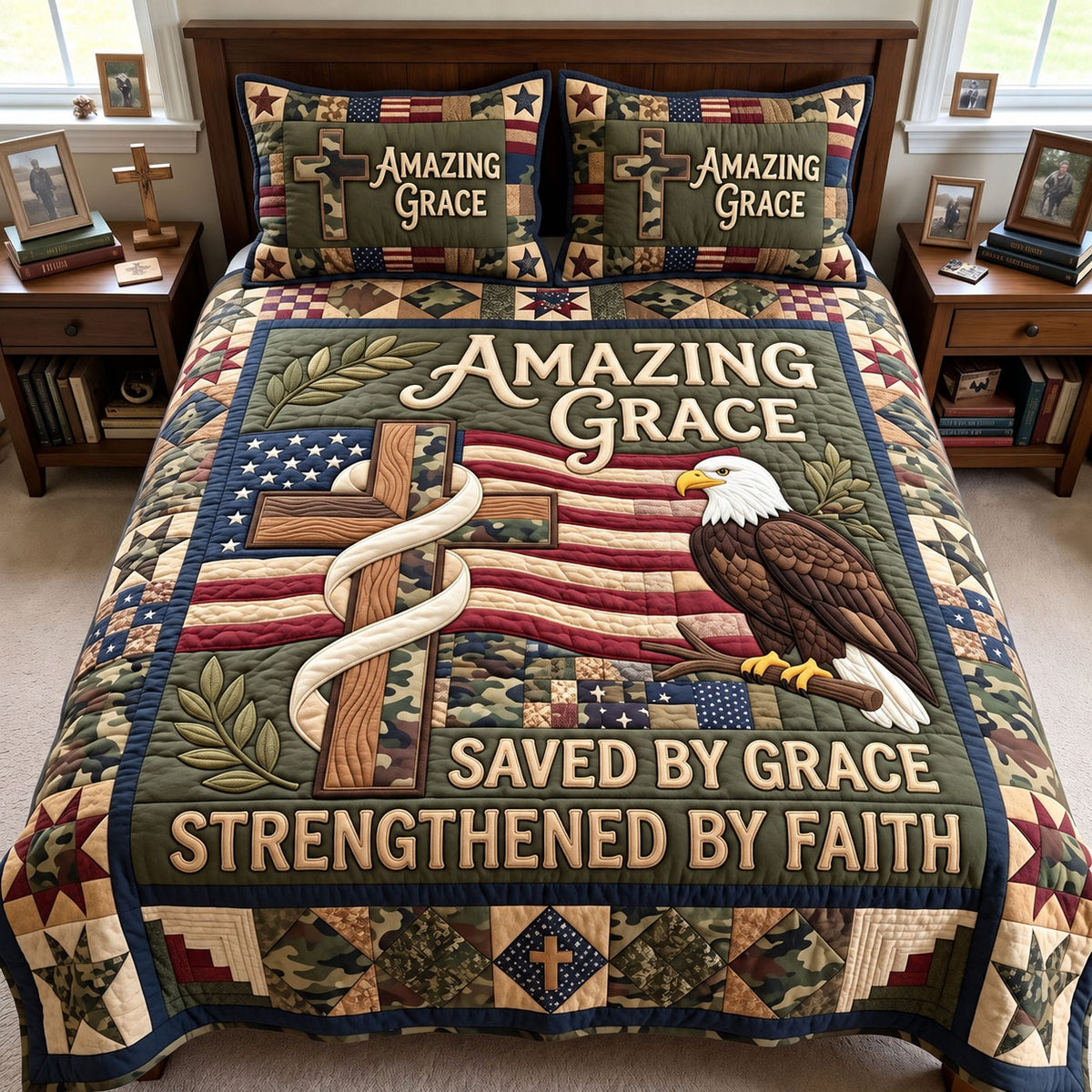 Christian Veteran 3-Piece Quilted Bedding Set GFTONMU4098