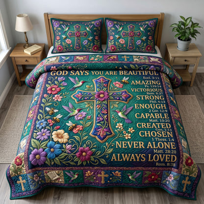 Floral Bible 3-Piece Quilted Bedding Set GFTONMU410