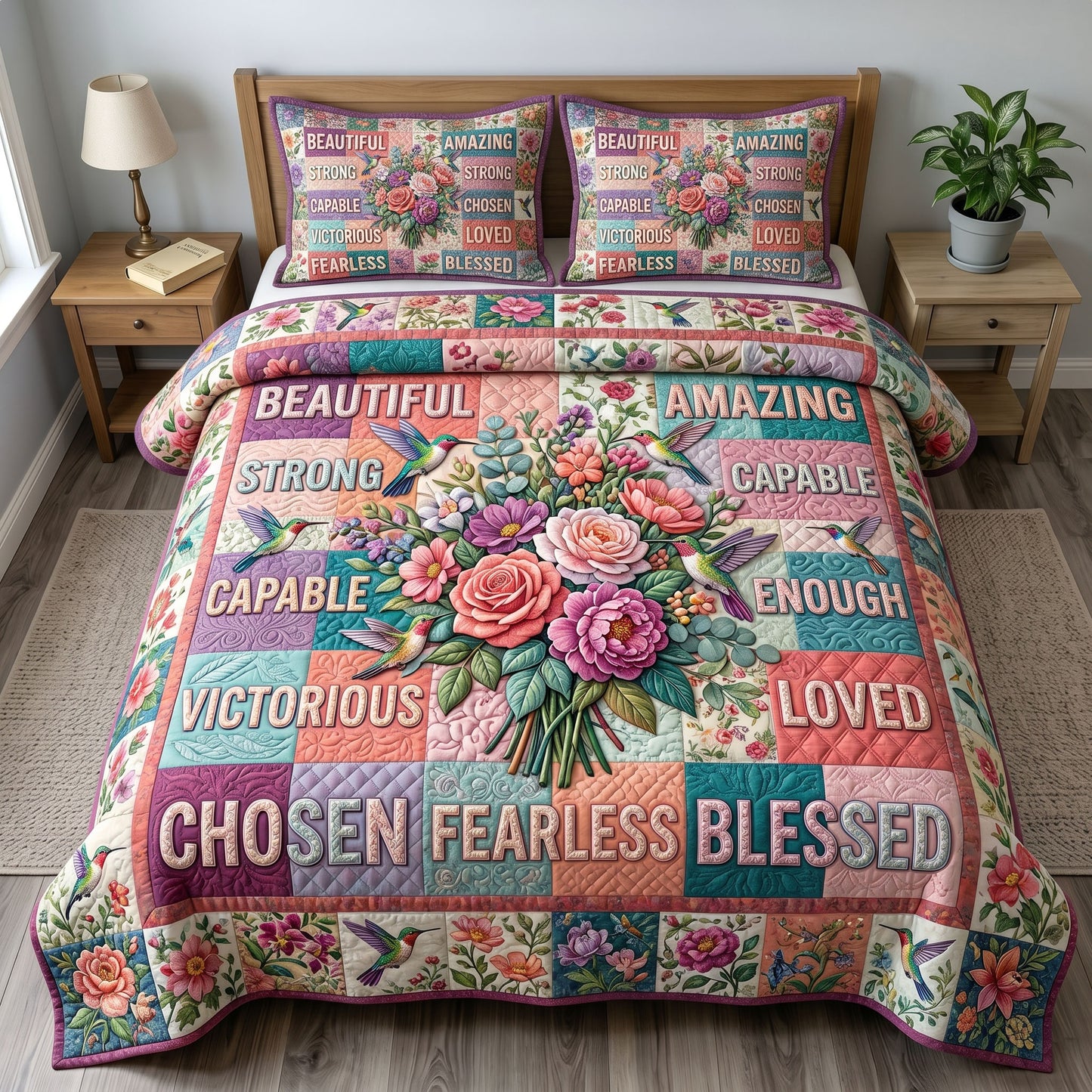 Floral Bible 3-Piece Quilted Bedding Set GFTONMU411