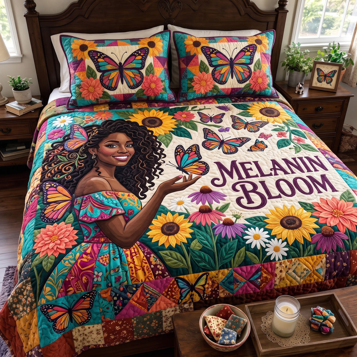 Melanin Queen 3-Piece Quilted Bedding Set GFTONMU4113
