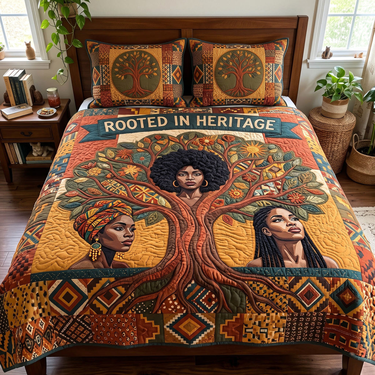 Melanin Queen 3-Piece Quilted Bedding Set GFTONMU4119
