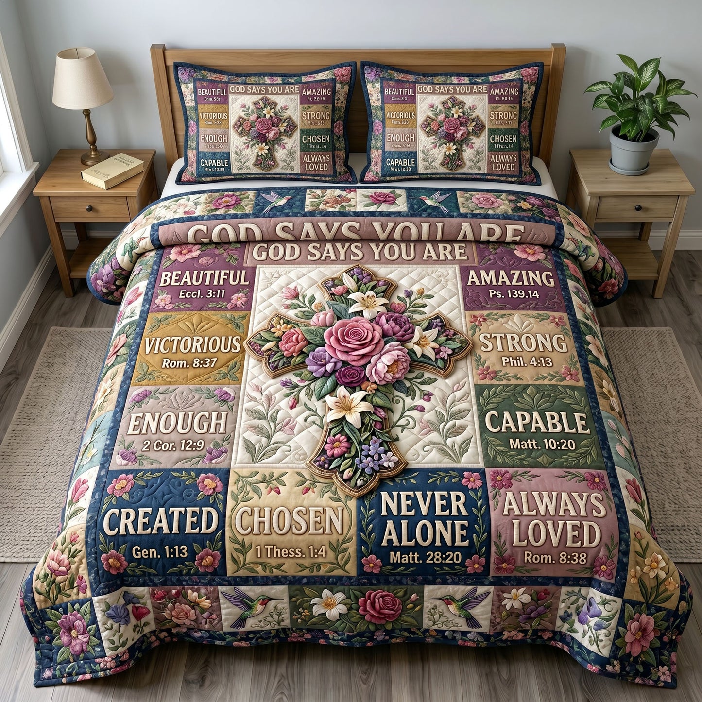 Floral Bible 3-Piece Quilted Bedding Set GFTONMU412