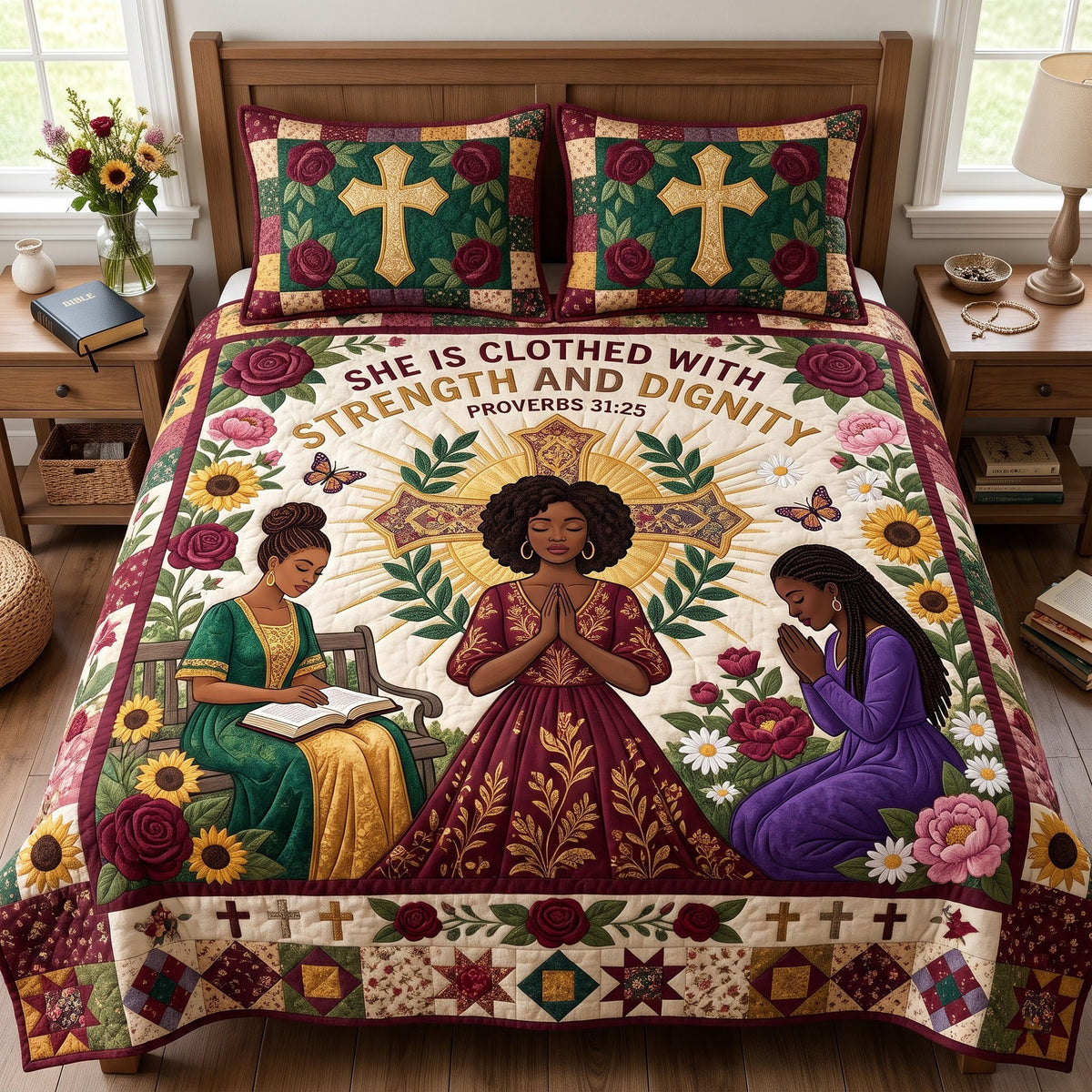 Melanin Queen 3-Piece Quilted Bedding Set GFTONMU4121