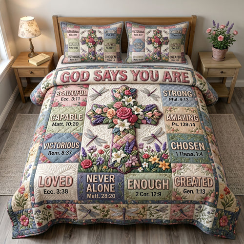 Floral Bible 3-Piece Quilted Bedding Set GFTONMU415