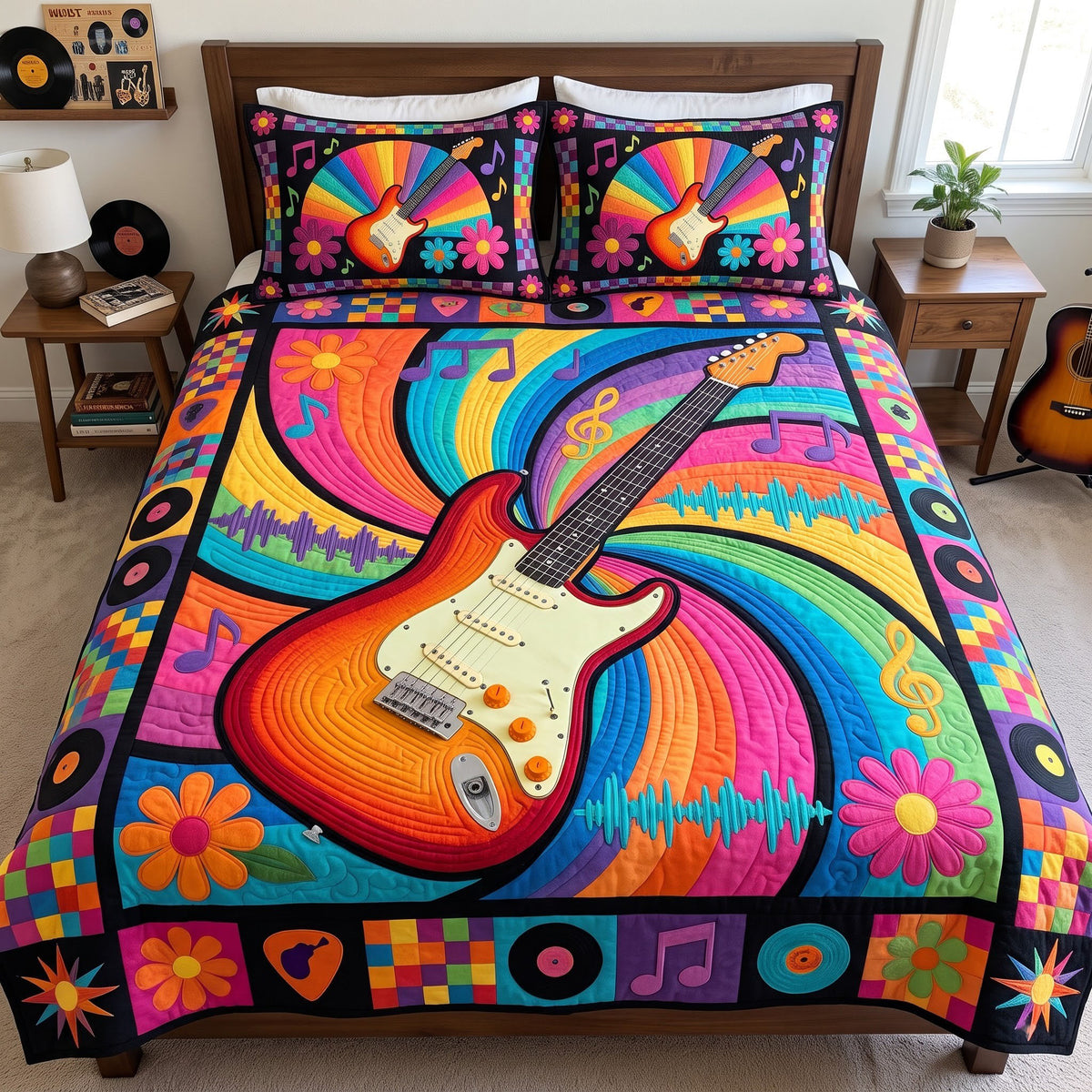 Guitar Lover 3-Piece Quilted Bedding Set GFTONMU4179
