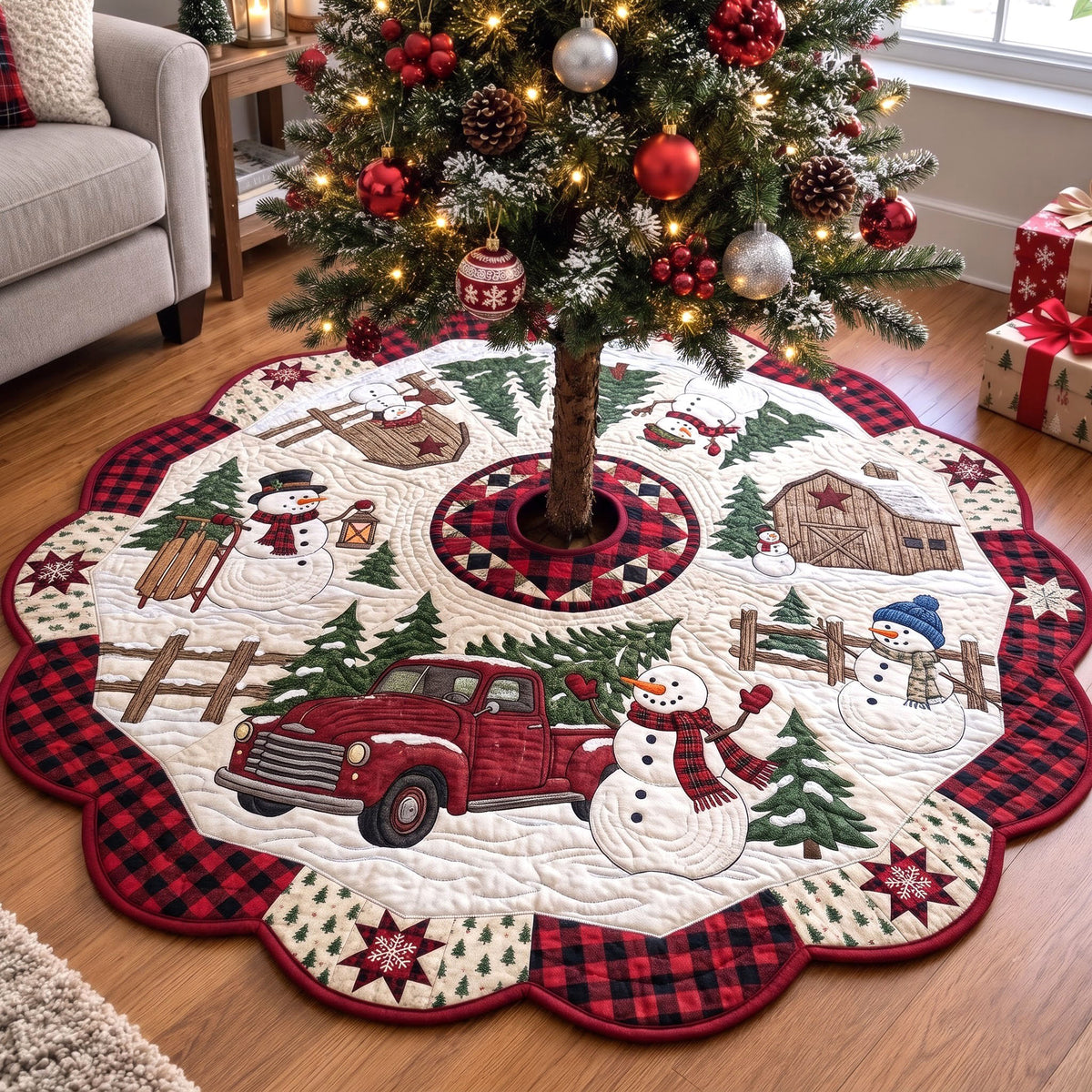 Christmas Snowman Custom Shape Christmas Quilted Tree Skirt GFTONMU4196