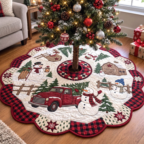 Christmas Snowman Custom Shape Christmas Quilted Tree Skirt GFTONMU4196