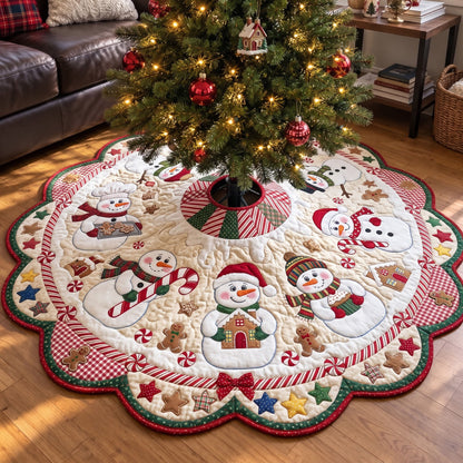 Christmas Snowman Custom Shape Christmas Quilted Tree Skirt GFTONMU4197