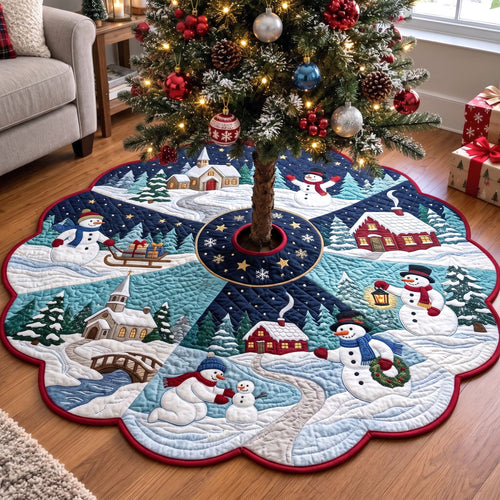 Christmas Snowman Custom Shape Christmas Quilted Tree Skirt GFTONMU4198