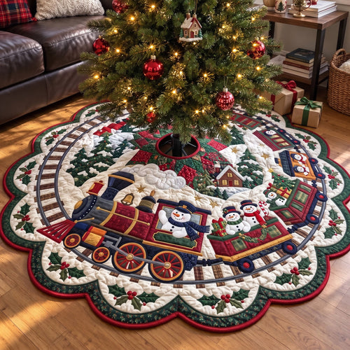 Christmas Snowman Custom Shape Christmas Quilted Tree Skirt GFTONMU4199