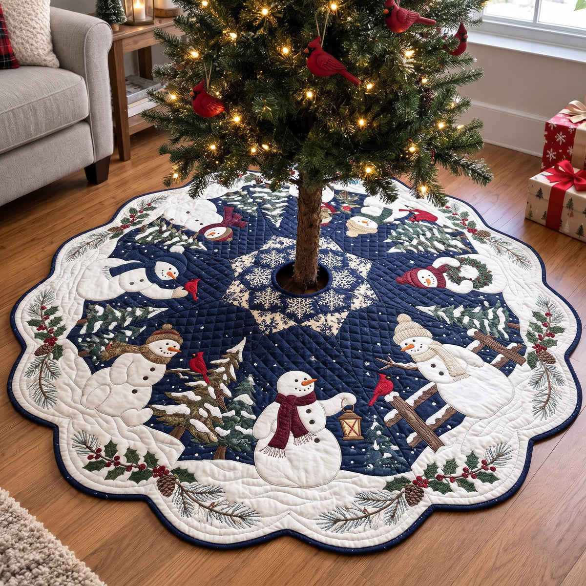 Christmas Snowman Custom Shape Christmas Quilted Tree Skirt GFTONMU4200