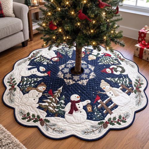 Christmas Snowman Custom Shape Christmas Quilted Tree Skirt GFTONMU4200
