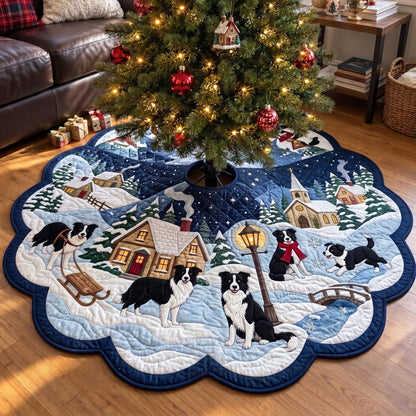 Border Collie Custom Shape Christmas Quilted Tree Skirt GFTONMU4202