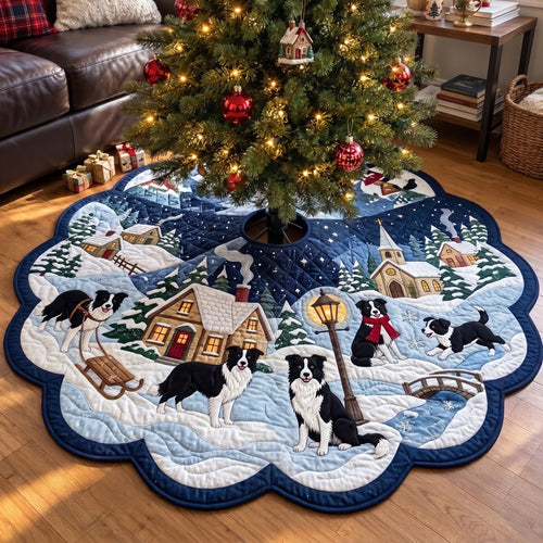 Border Collie Custom Shape Christmas Quilted Tree Skirt GFTONMU4202