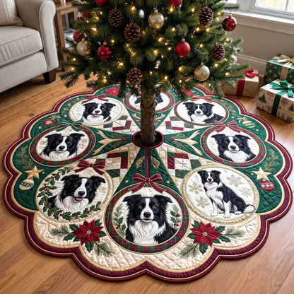 Border Collie Custom Shape Christmas Quilted Tree Skirt GFTONMU4204