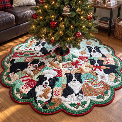 Border Collie Custom Shape Christmas Quilted Tree Skirt GFTONMU4205