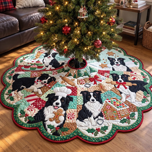Border Collie Custom Shape Christmas Quilted Tree Skirt GFTONMU4205