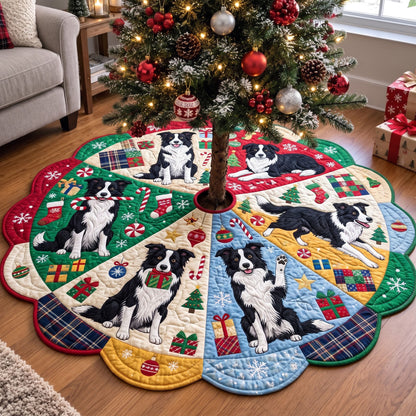 Border Collie Custom Shape Christmas Quilted Tree Skirt GFTONMU4208