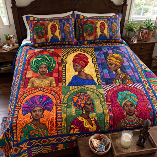 Melanin Queen 3-Piece Quilted Bedding Set GFTONMU4213