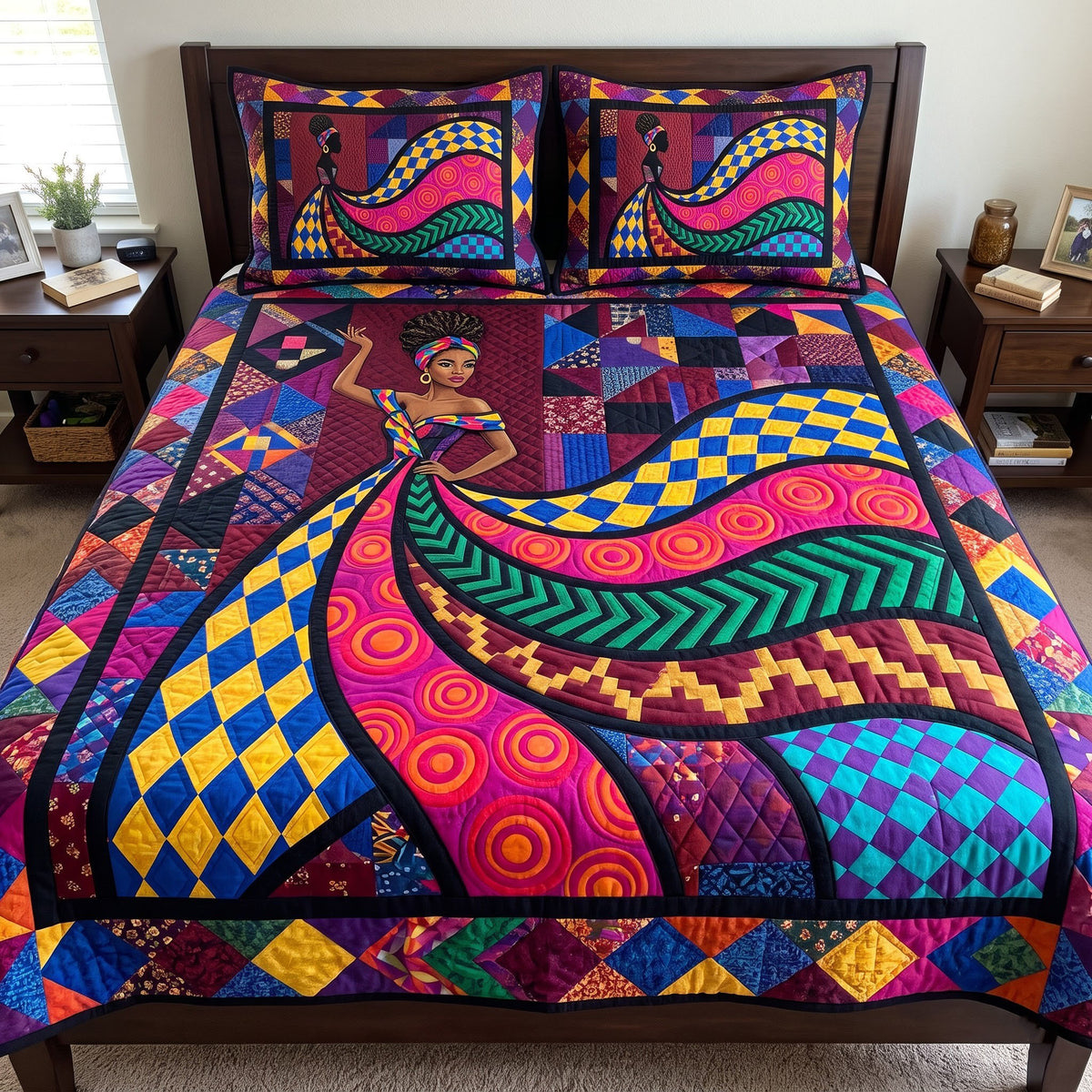 Melanin Queen 3-Piece Quilted Bedding Set GFTONMU4214
