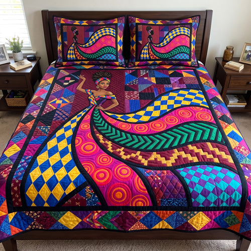 Melanin Queen 3-Piece Quilted Bedding Set GFTONMU4214
