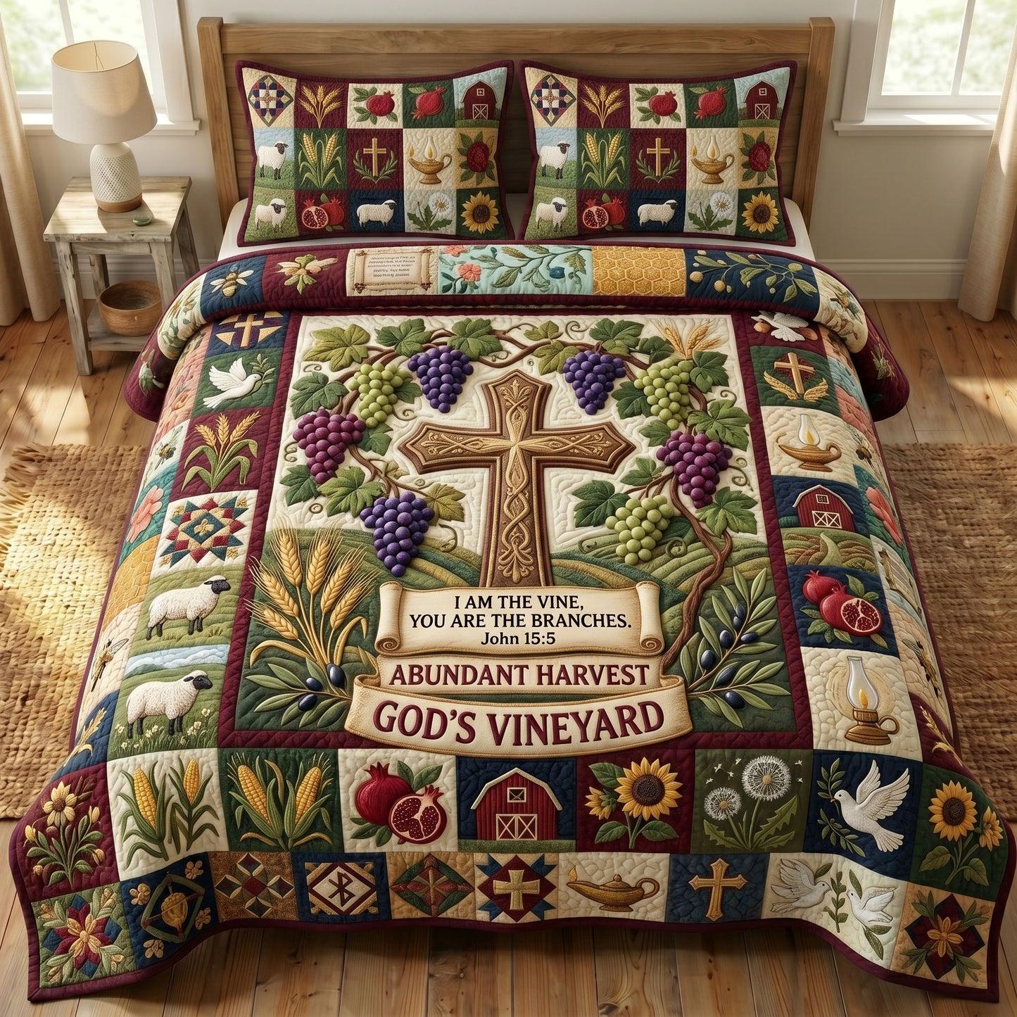 Christian Faith 3-Quilted Bedding Set GFTONMU438