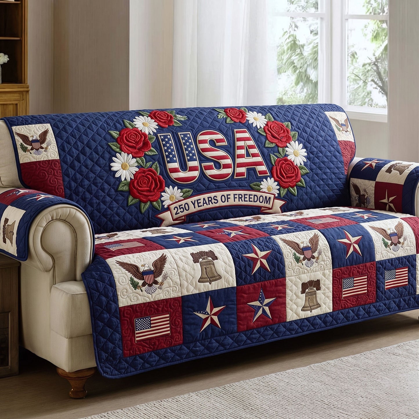 American Pride Quilted Sofa Cover GFTONMU45