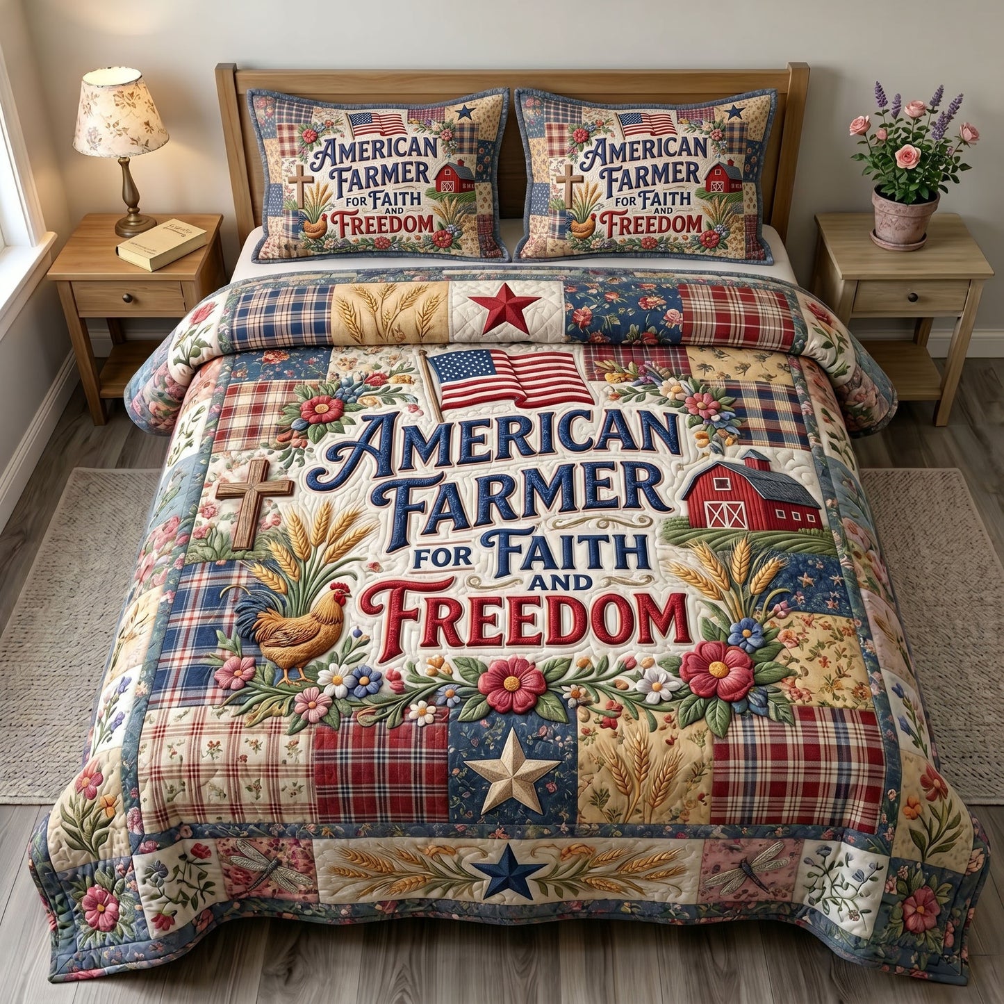 Christian Patriotic 3-Quilted Bedding Set GFTONMU452