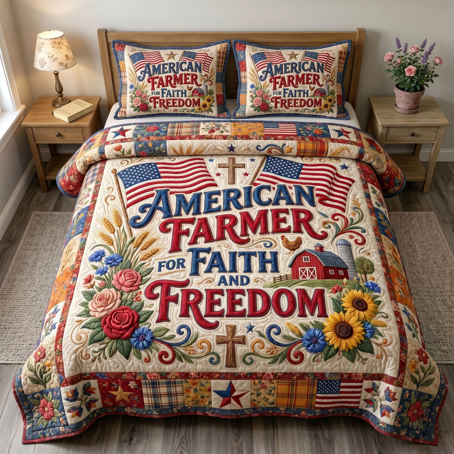 Christian Patriotic 3-Quilted Bedding Set GFTONMU453