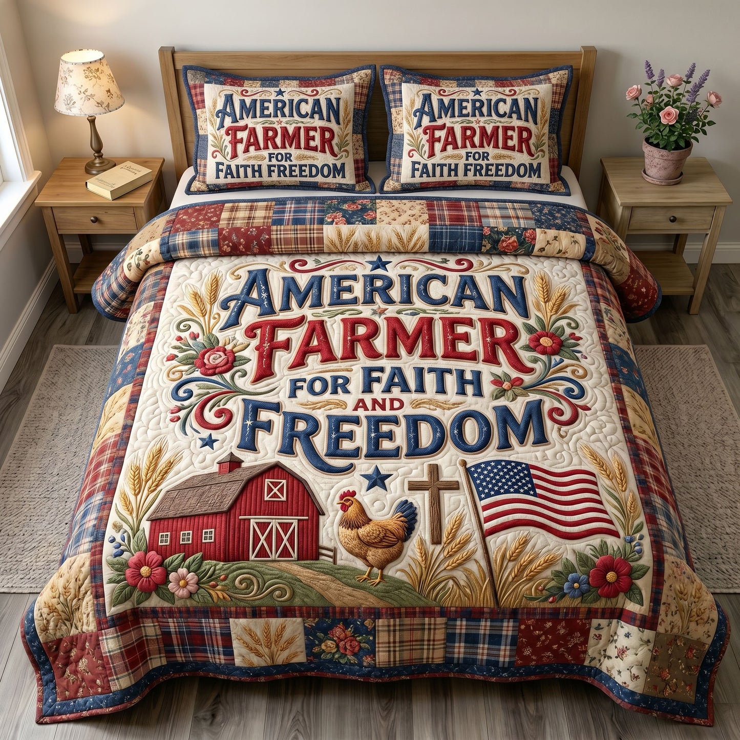 Christian Patriotic 3-Quilted Bedding Set GFTONMU454